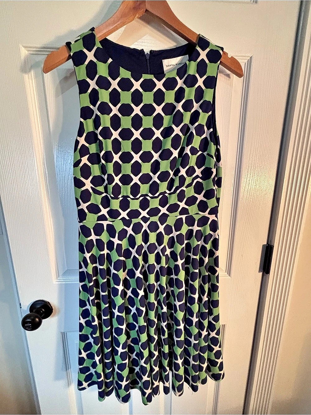 Donna Morgan Geometric Midi Dress in Green & Blue Size 8